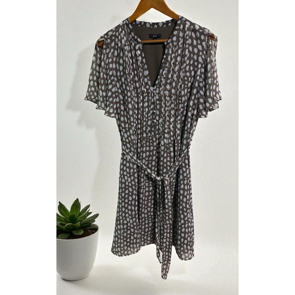 JBS Dress Size Women’s 12 Brown White Polka Dot Fit and Flare Midi Belted